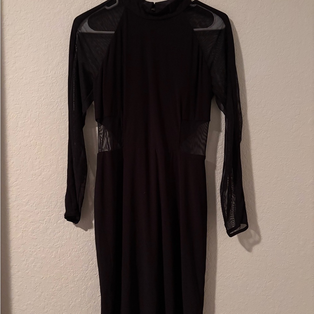 Night Way Collections Black Sheath Dress with Mock Neck and Long Sleeves